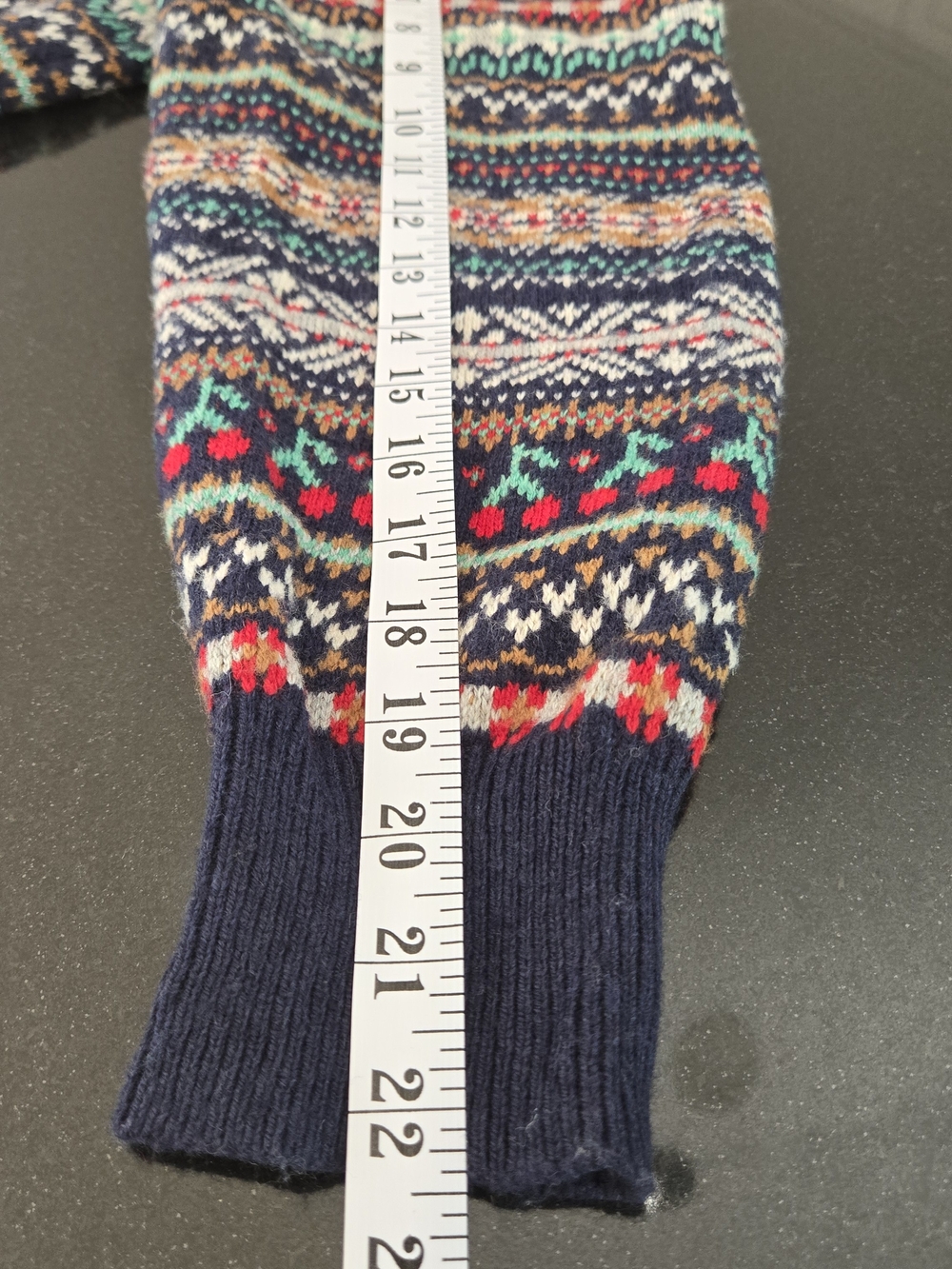J. Crew Puff Sleeve Fair Isle Sweater Navy Colorful Cherries Wool Blend Large - Picture 9 of 10